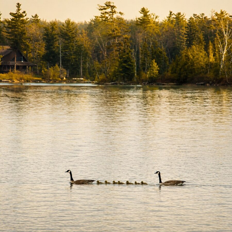 A family of geese on the lake